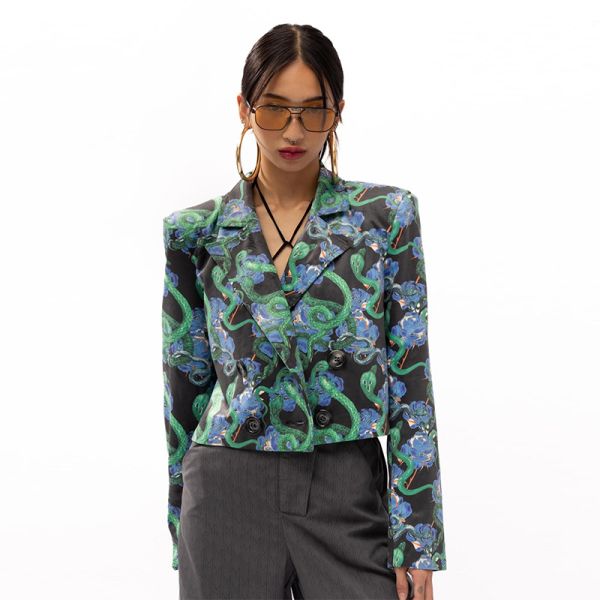 MALLORY THE LABEL DYNASTY BLUE SNAKES CROP BLAZER