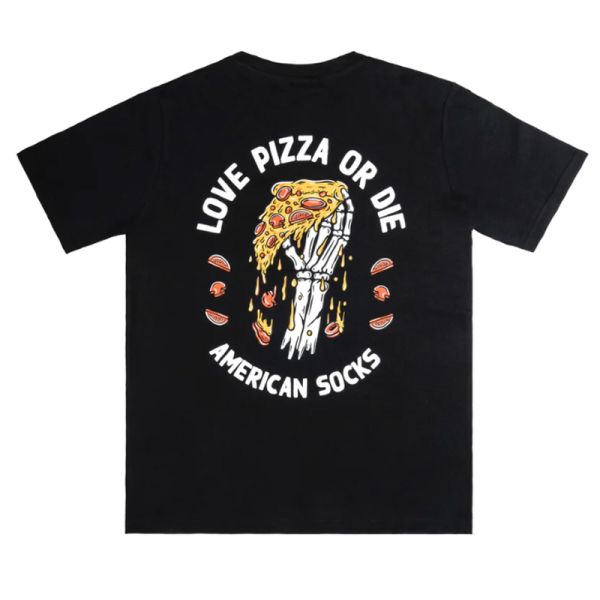 AMERICAN SOCKS LOVE PIZZA OR DIE TEE BLACK ΚΟΝΤΟΜΑΝΙΚΟ ΜΑΥΡΟ