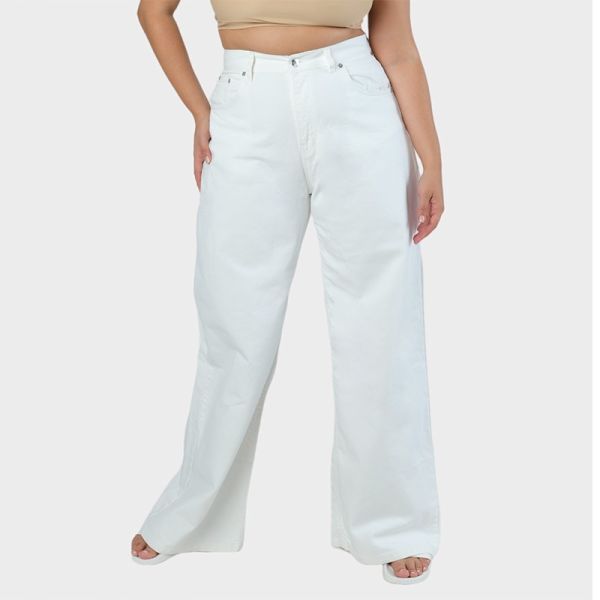NO THINKIN SELENA WIDE LEG SUPER HIGH RISE JEANS WHITE (SUSTAINABLE)