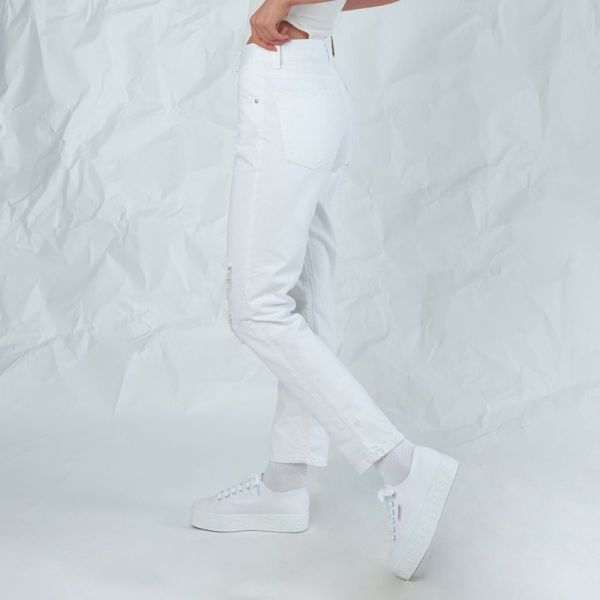 NO THINKIN KENDALL STRAIGHT JEANS HIGH RISE SUSTAINABLE WHITE