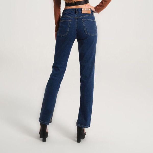 NO THINKIN KENDALL STRAIGHT FIT JEANS HIGH RISE WITH SPLIT HEM  SUSTAINABLE DARK BLUE