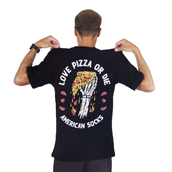 AMERICAN SOCKS LOVE PIZZA OR DIE TEE BLACK ΚΟΝΤΟΜΑΝΙΚΟ ΜΑΥΡΟ