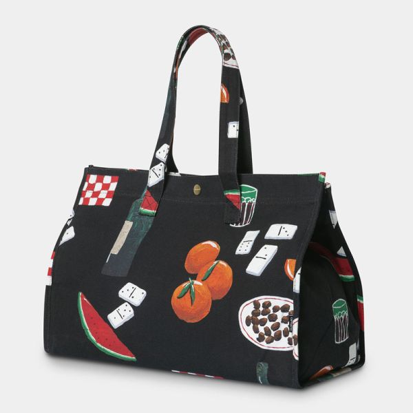 CARHARTT WIP CANVAS GRAPHIC BEACH BAG ISIS MARIA DINNER PRINT BLACK TΣΑΝΤΑ ΠΑΡΑΛΙΑΣ ΜΑΥΡΗ