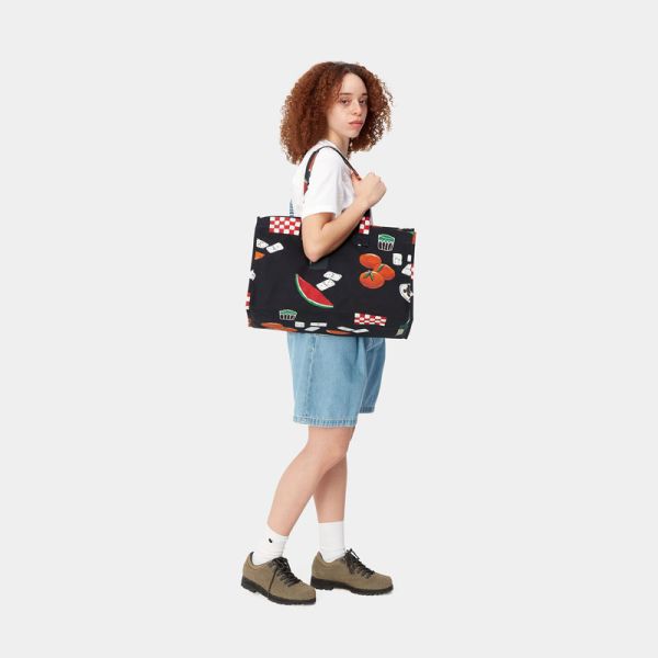 CARHARTT WIP CANVAS GRAPHIC BEACH BAG ISIS MARIA DINNER PRINT BLACK TΣΑΝΤΑ ΠΑΡΑΛΙΑΣ ΜΑΥΡΗ