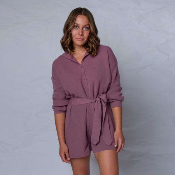 NO THINKIN WOOL PLAYSUIT DUSTY PINK
