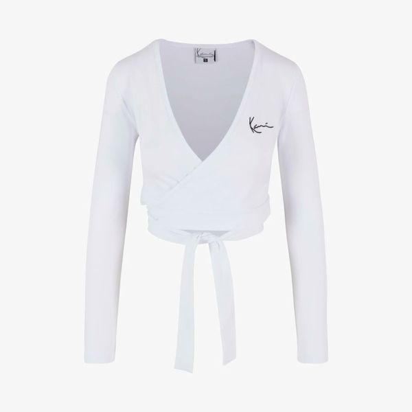 KARL KANI CHEST SIGNATURE ESSENTIAL SHORT LACED LS TOP WHITE 