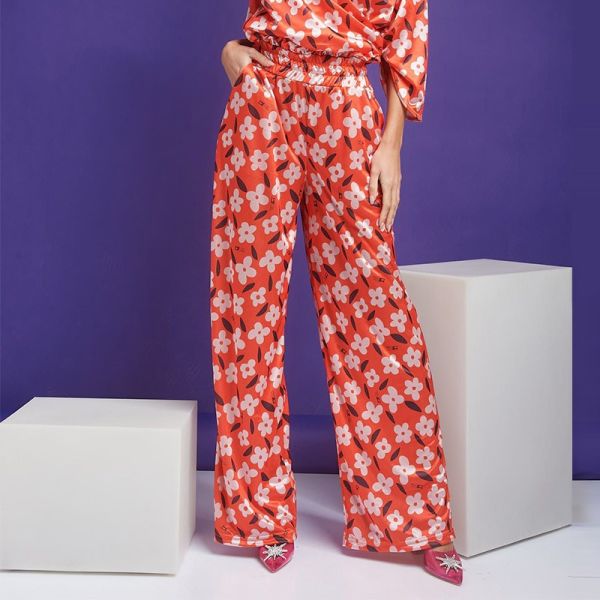 CHIC MESS FLOWER CORAL PANTS