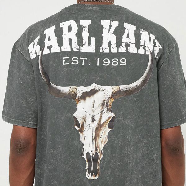 KARL KANI ΜΝ SMALL SIGNATURE WASHED HEAVY JERSEY SKULL TEE ANTHRACITE 