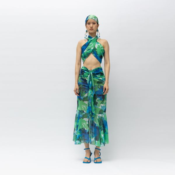 MALLORY THE LABEL SYMI BLUE FLORAL SKIRT