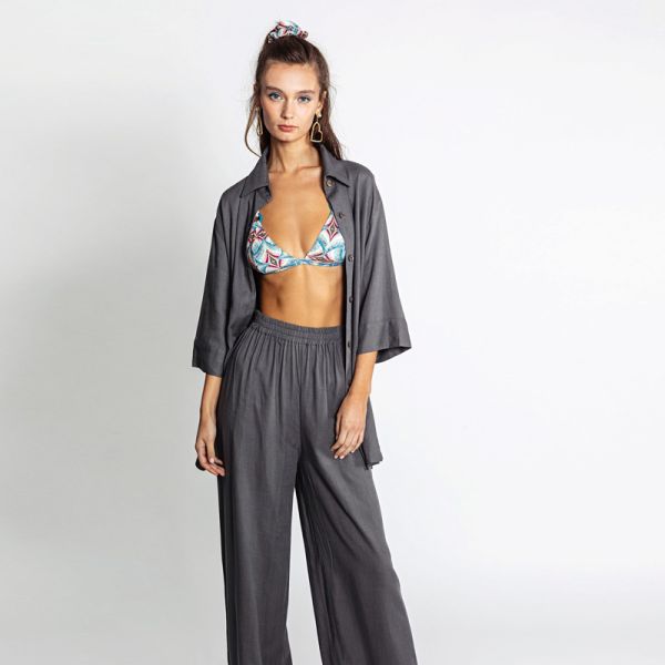 BE A BEE COUTURE DANAE LINEN PANTS GREY 