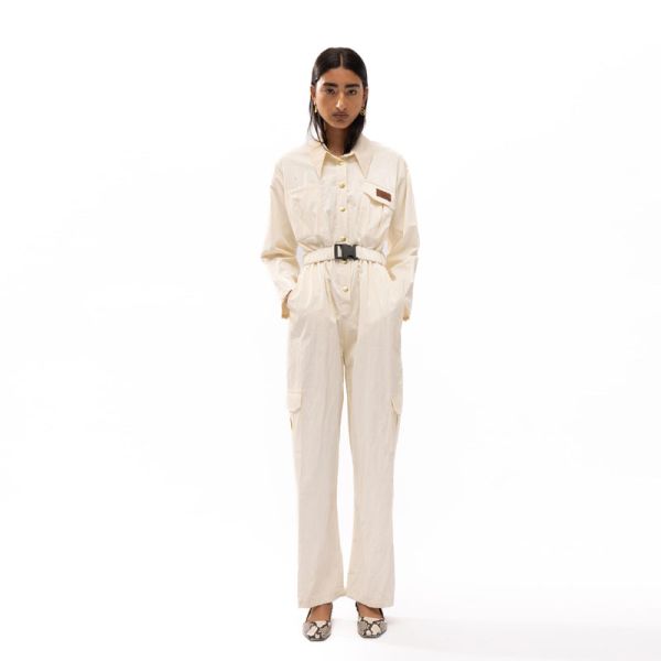 MALLORY THE LABEL BRONX WHITE CARGO JUMPSUIT