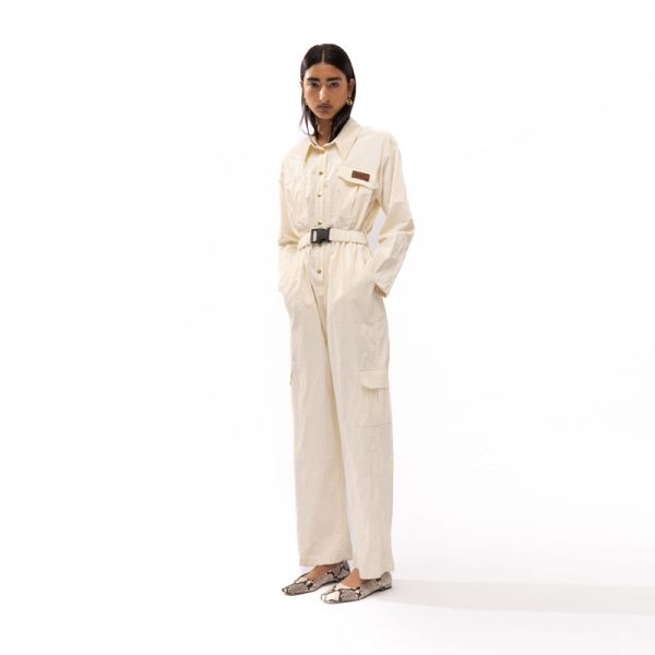 MALLORY THE LABEL BRONX WHITE CARGO JUMPSUIT