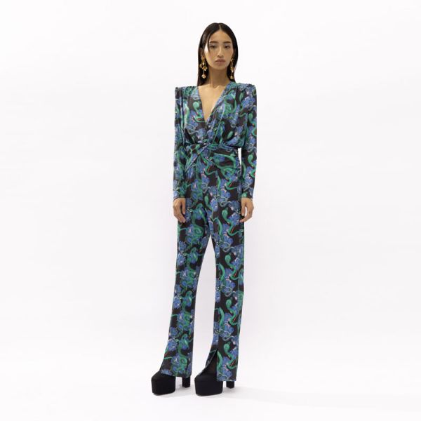 MALLORY THE LABEL CHAOS BLUE SNAKES JUMPSUIT 