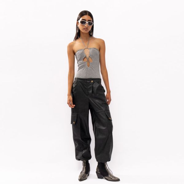 MALLORY THE LABEL EMPIRE BLACK LEATHER PANTS  