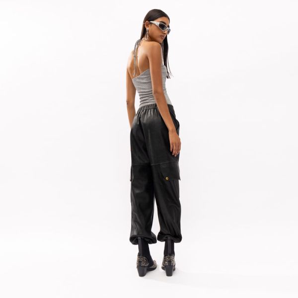 MALLORY THE LABEL EMPIRE BLACK LEATHER PANTS  