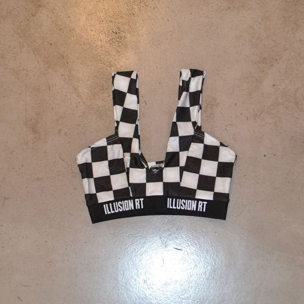 ILLUSION RT CROP TOP CHESSBOARD WITH RUBBER BAND 