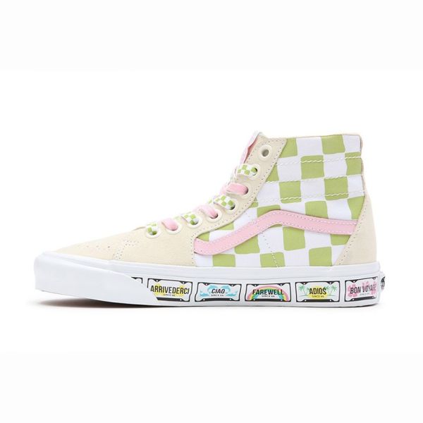 VANS SK8-HI TAPERED CHECKERED SHOES GREEN/PINK 