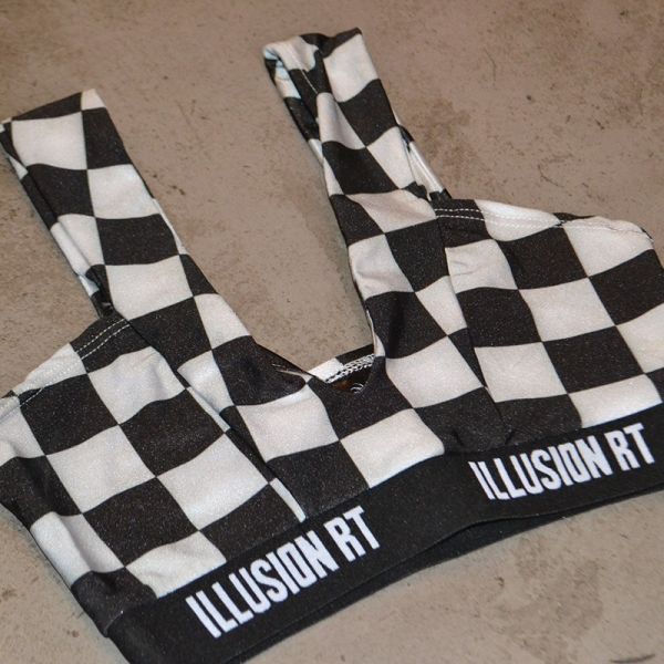 ILLUSION RT CROP TOP CHESSBOARD WITH RUBBER BAND 