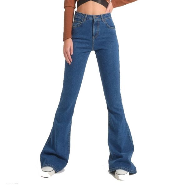 NO THINKIN MILEY SUPER HIGH RISE FLARE PANTS BLUE