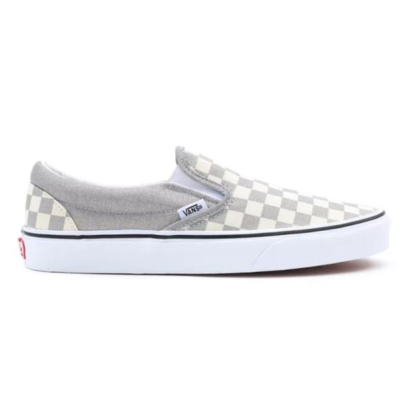 VANS CHECKERBOARD CLASSIC SLIP-ON SHOES SILVER/TRUE WHITE